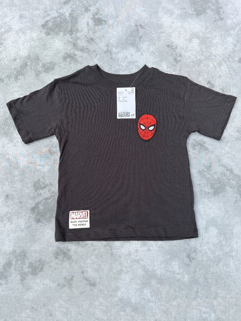 Dark Grey Marvel Spider-Man Boys Black T-Shirt Embroidered Patch Size 2T NWT